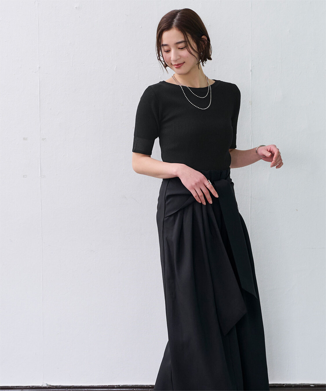 ur's「袖口シアー5分袖リブニット」|ニット・セーター|