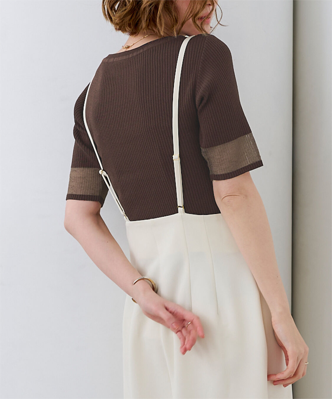 ur's「袖口シアー5分袖リブニット」|ニット・セーター|