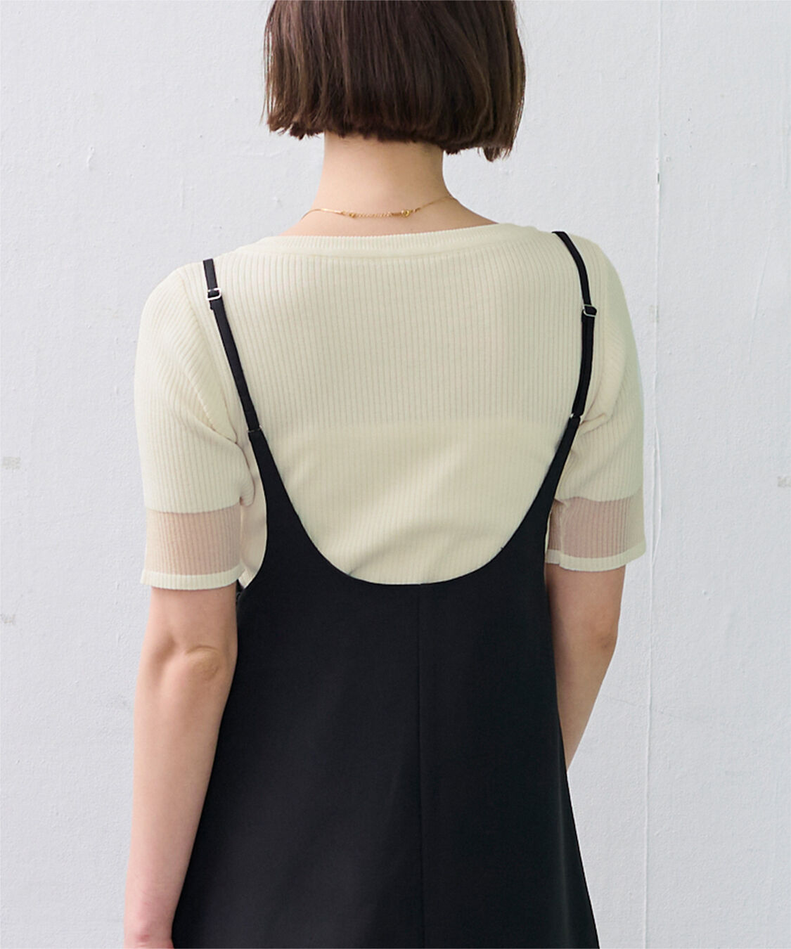 ur's「袖口シアー5分袖リブニット」|ニット・セーター|