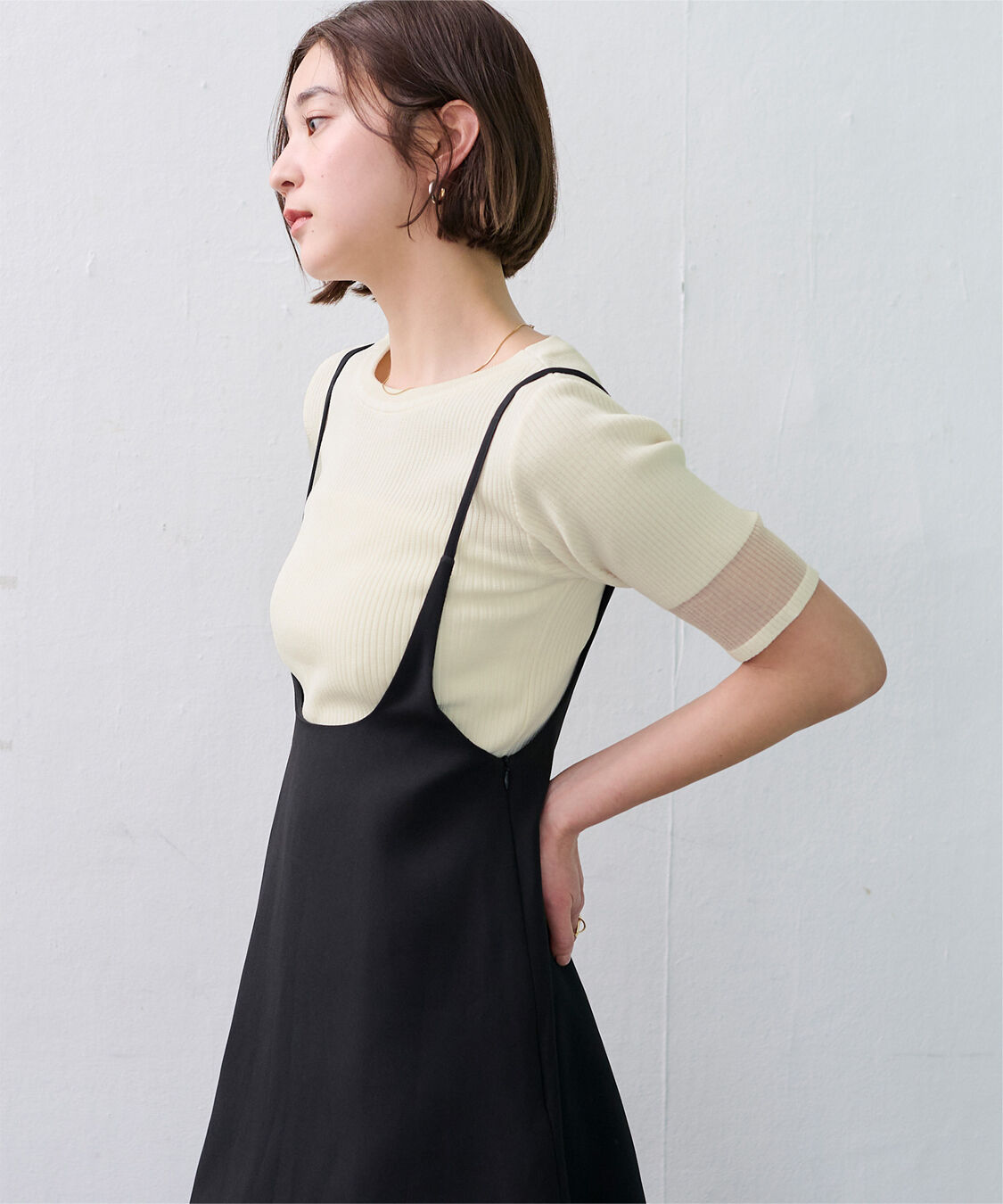 ur's「袖口シアー5分袖リブニット」|ニット・セーター|