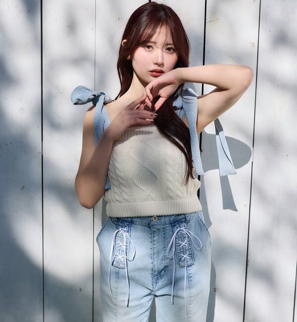  「【Denim Collection】レースアップデニムパンツ」|その他|