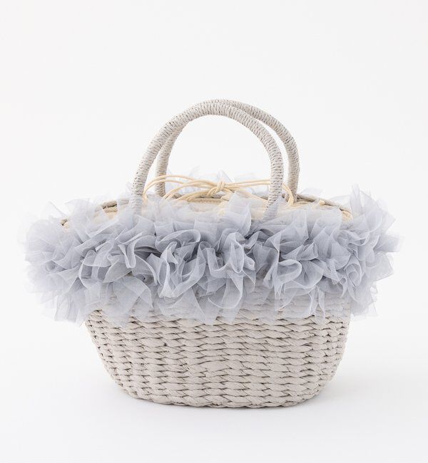  「チュール付きカゴバッグ」|ショルダー・メッセンジャー|グレー