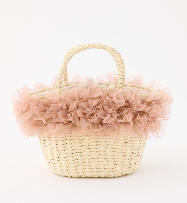  「チュール付きカゴバッグ」|ショルダー・メッセンジャー|ピンク