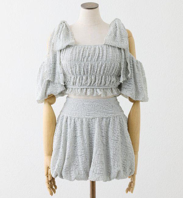  「swimwear/シャーリングオフショル-バルーンミニスカート（3点セット)」|その他|ミント