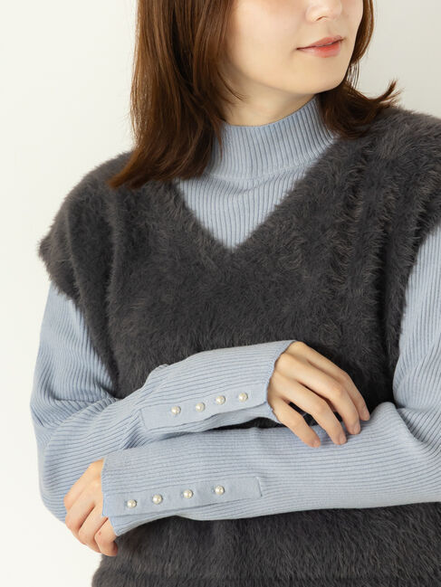 Te chichi TERRASSE「袖口釦ハイネックリブニット」|ニット・セーター|ブルー