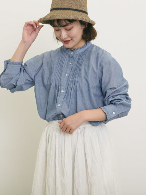 Samansa Mos2「柄アソートフリルピンタックブラウス」|シャツ・ブラウス|ブルー