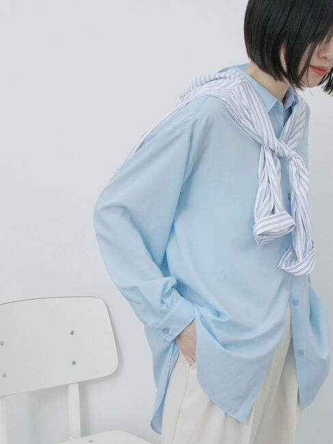 Samansa Mos2 blue「【接触冷感】マルチスタイルシャツ」|シャツ・ブラウス|サックスブルー