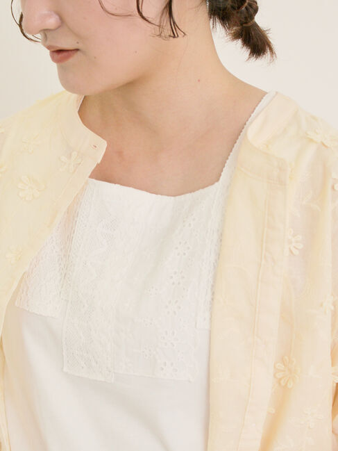 Samansa Mos2「【接触冷感】パッチワークレーススクエアネックノースリーブ」|Tシャツ・カットソー|オフホワイト