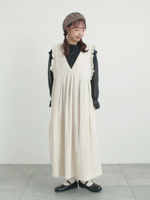 Samansa Mos2「【Cross&times;Linen】肩フリル前後2WAYジャンパースカート」|ワンピース|