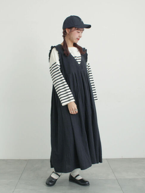 Samansa Mos2「【Cross&times;Linen】肩フリル前後2WAYジャンパースカート」|ワンピース|