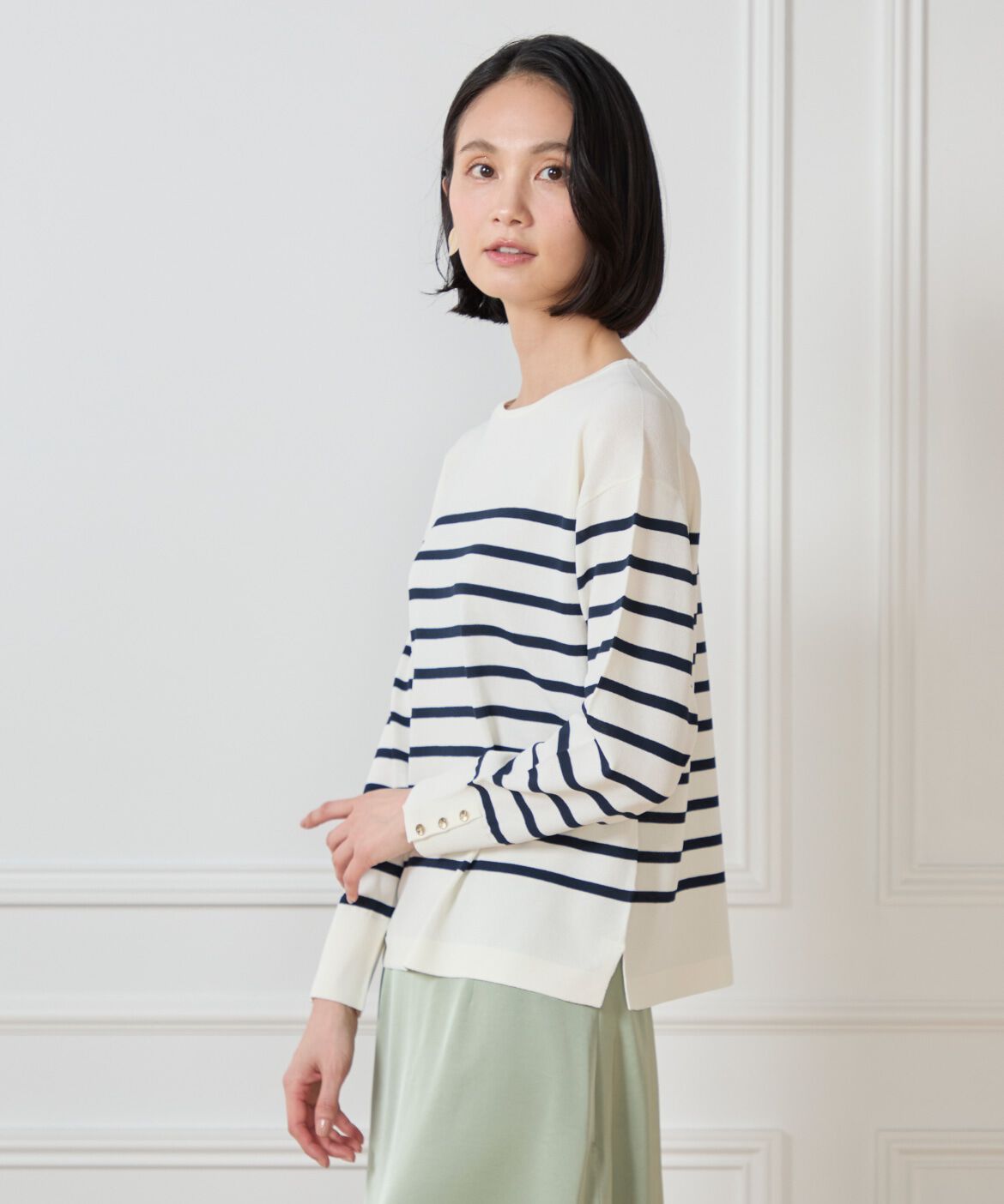 7-IDconcept.「ボーダーニットプルオーバー」|ニット・セーター|オフホワイト1