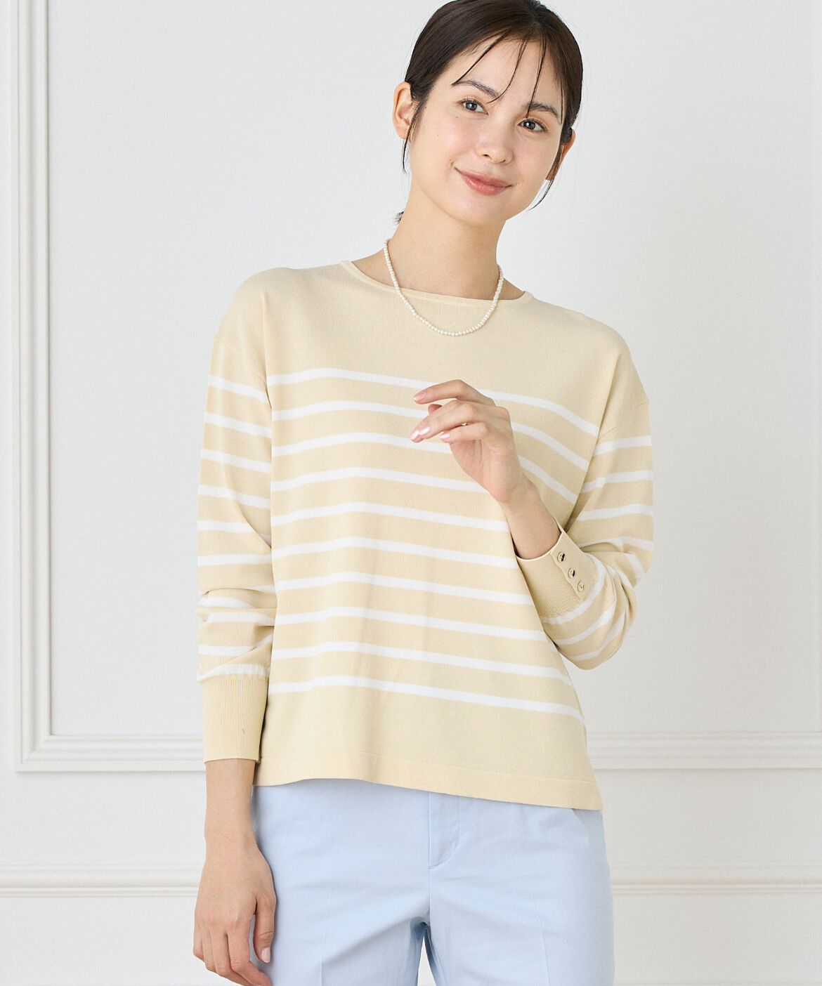 7-IDconcept.「ボーダーニットプルオーバー」|ニット・セーター|ベージュ2