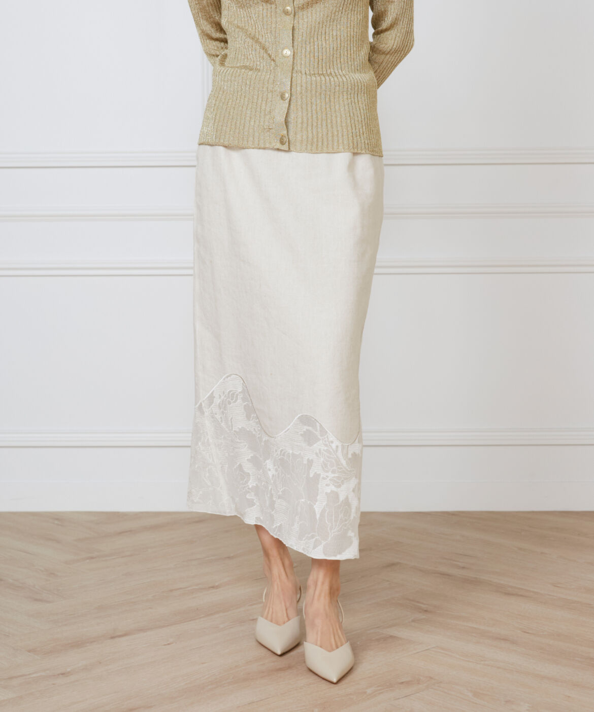 INED「《大きいサイズ》裾レーススカート《la veille by SUPERIOR CLOSET》」|タイト|