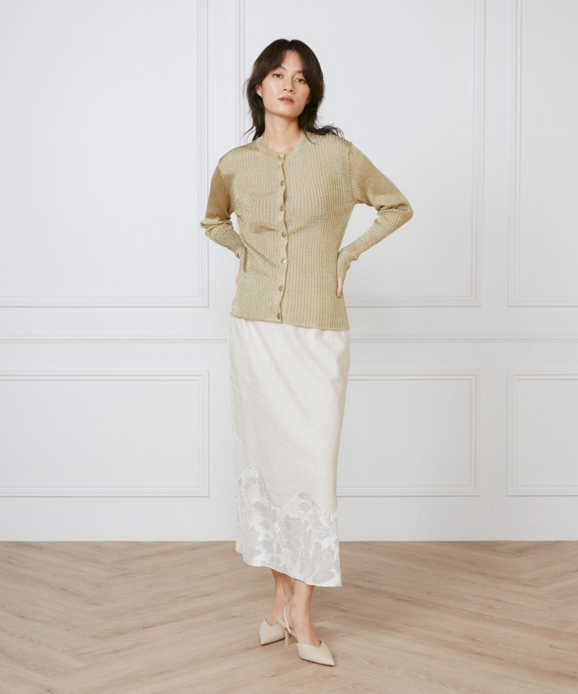 INED「《大きいサイズ》裾レーススカート《la veille by SUPERIOR CLOSET》」|タイト|