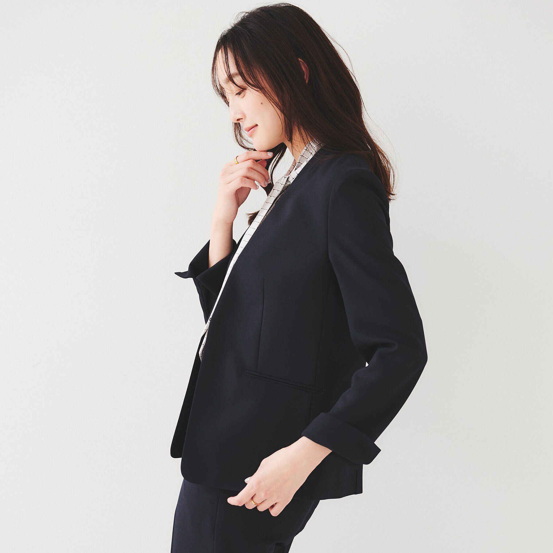 UNTITLED「【セットアップ可能】リネンライク カラーレスジャケット」|ノーカラージャケット|