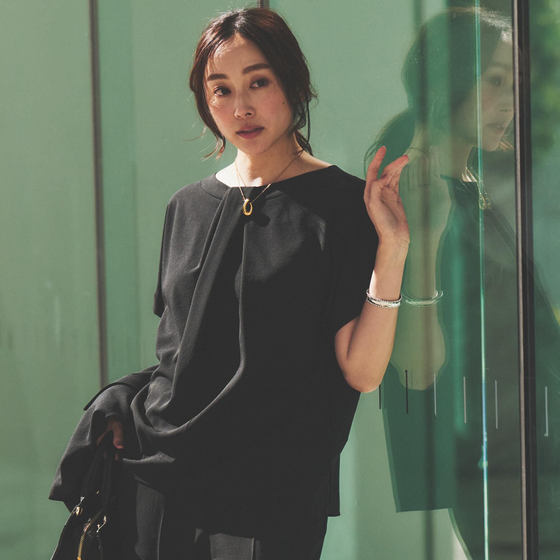 UNTITLED「【セットアップ可/接触冷感/イージーケア】リラクミスト　2WAYブラウス」|シャツ・ブラウス|ブラック(019)