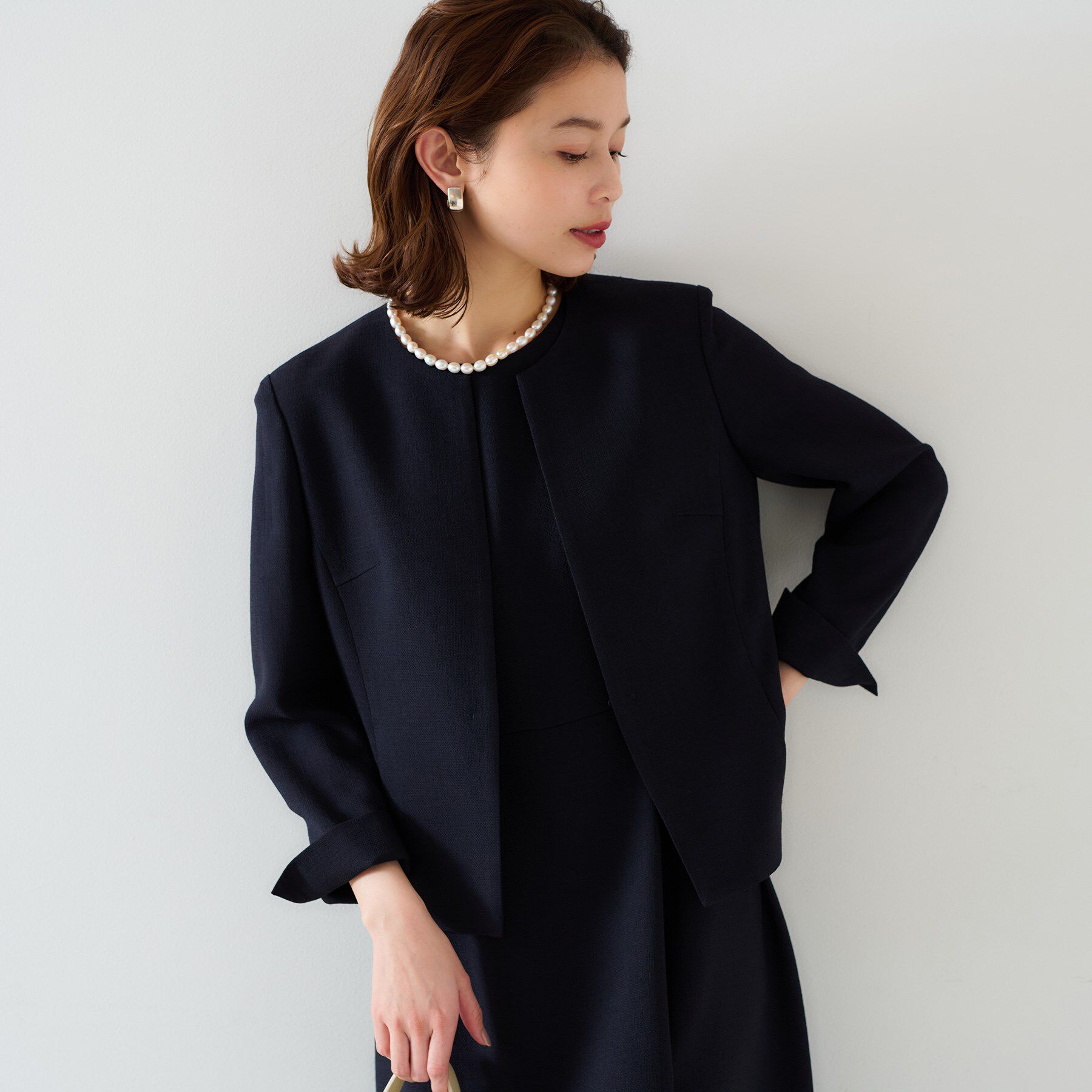 UNTITLED「【セットアップ可/短丈】ドライタッチジャケット」|ノーカラージャケット|