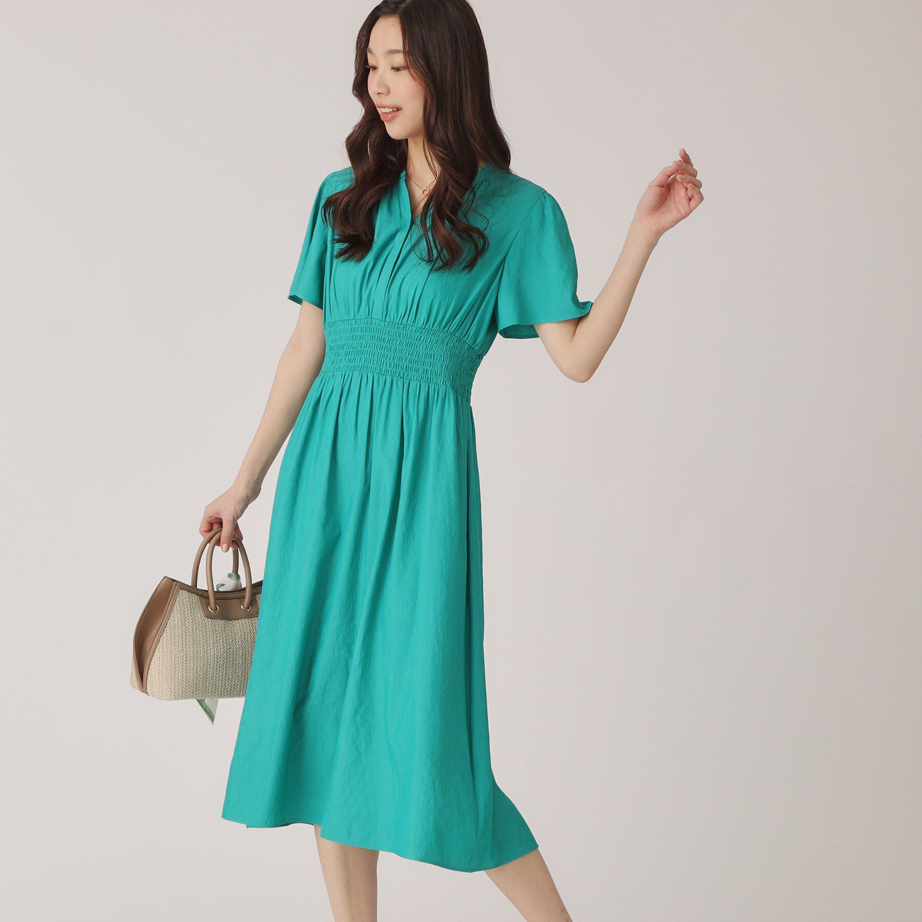 COUP DE CHANCE「【洗える／裏なし】ゴムシャーリングデザインのワンピース」|ワンピース|ブルーグリーン(09