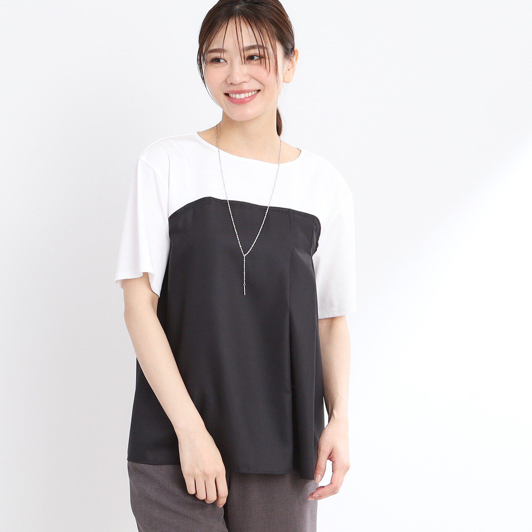 Reflect「【マシンウォッシュ可能】レイヤード風ジャージブラウス」|Tシャツ・カットソー|オフホワイト(003