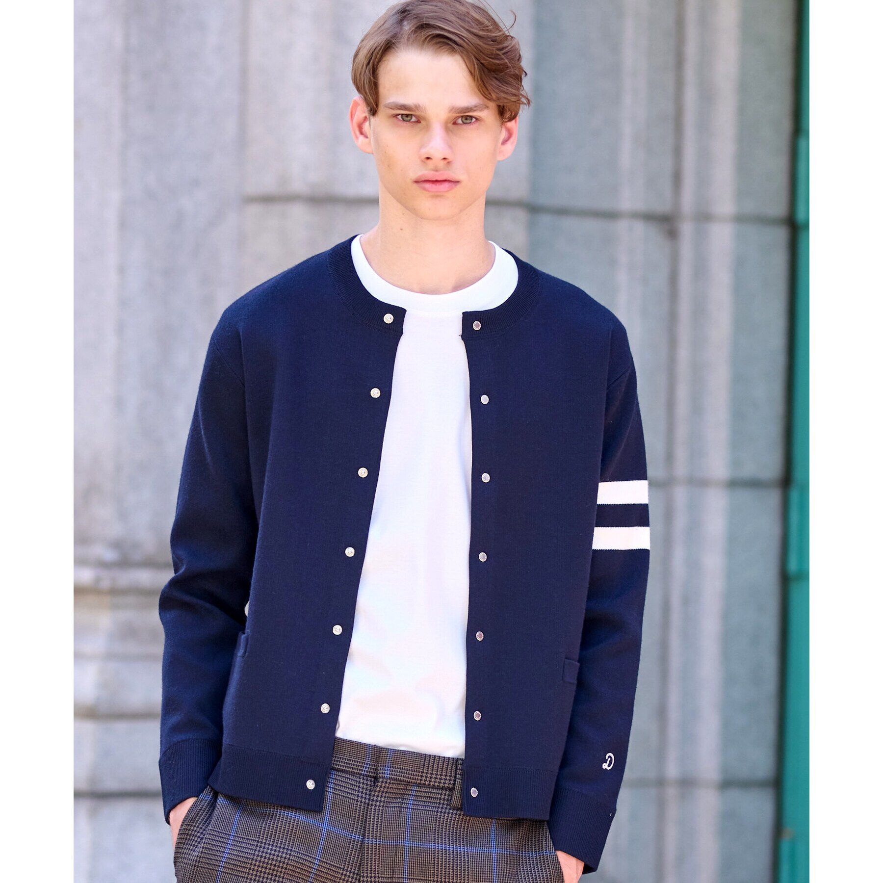 DRESSTERIOR「ウォッシャブル アームライン ラウンドカーディガン」|カーディガン|ネイビー(094)