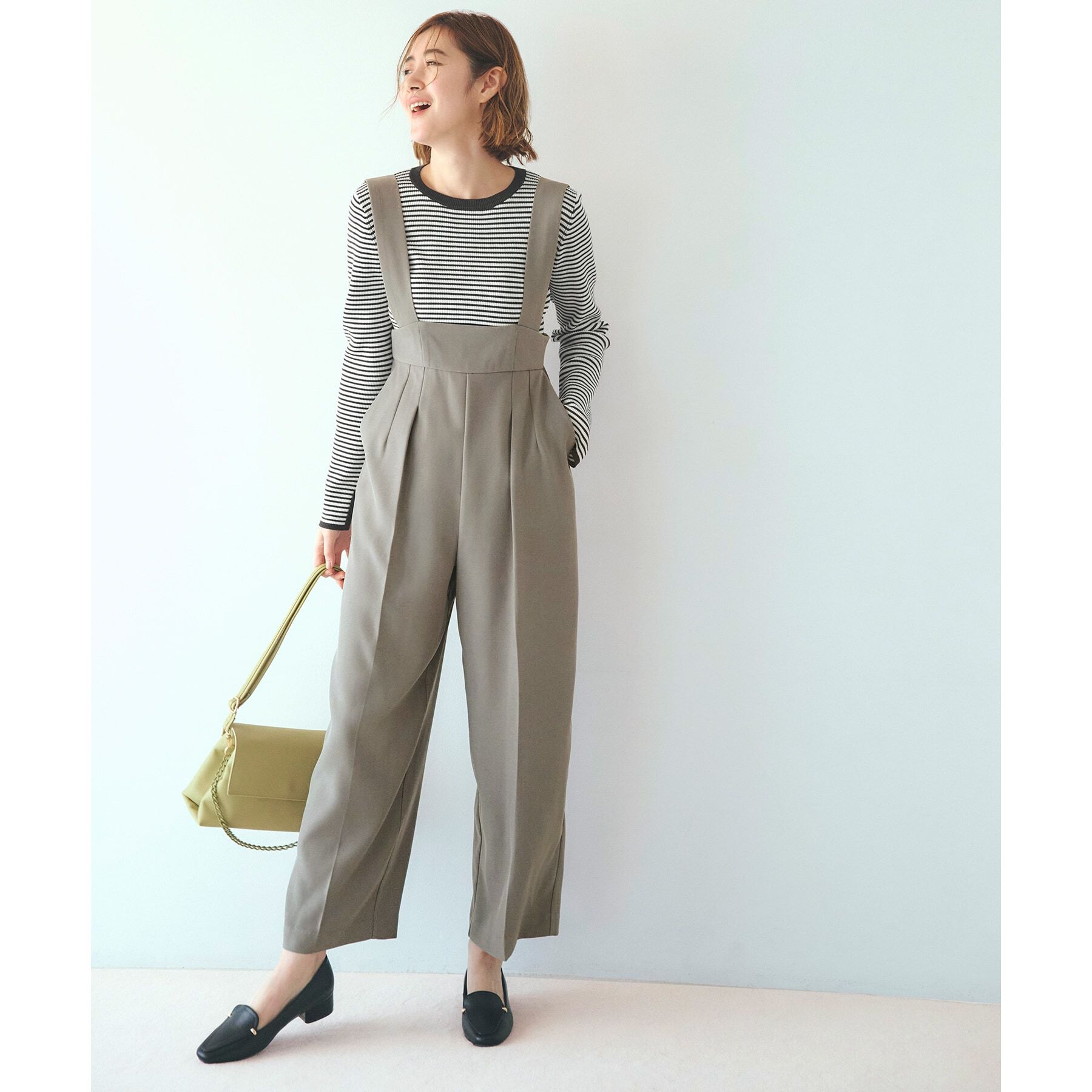 grove「ハイウエストサロペット」|オールインワン|オリーブグリーン(0