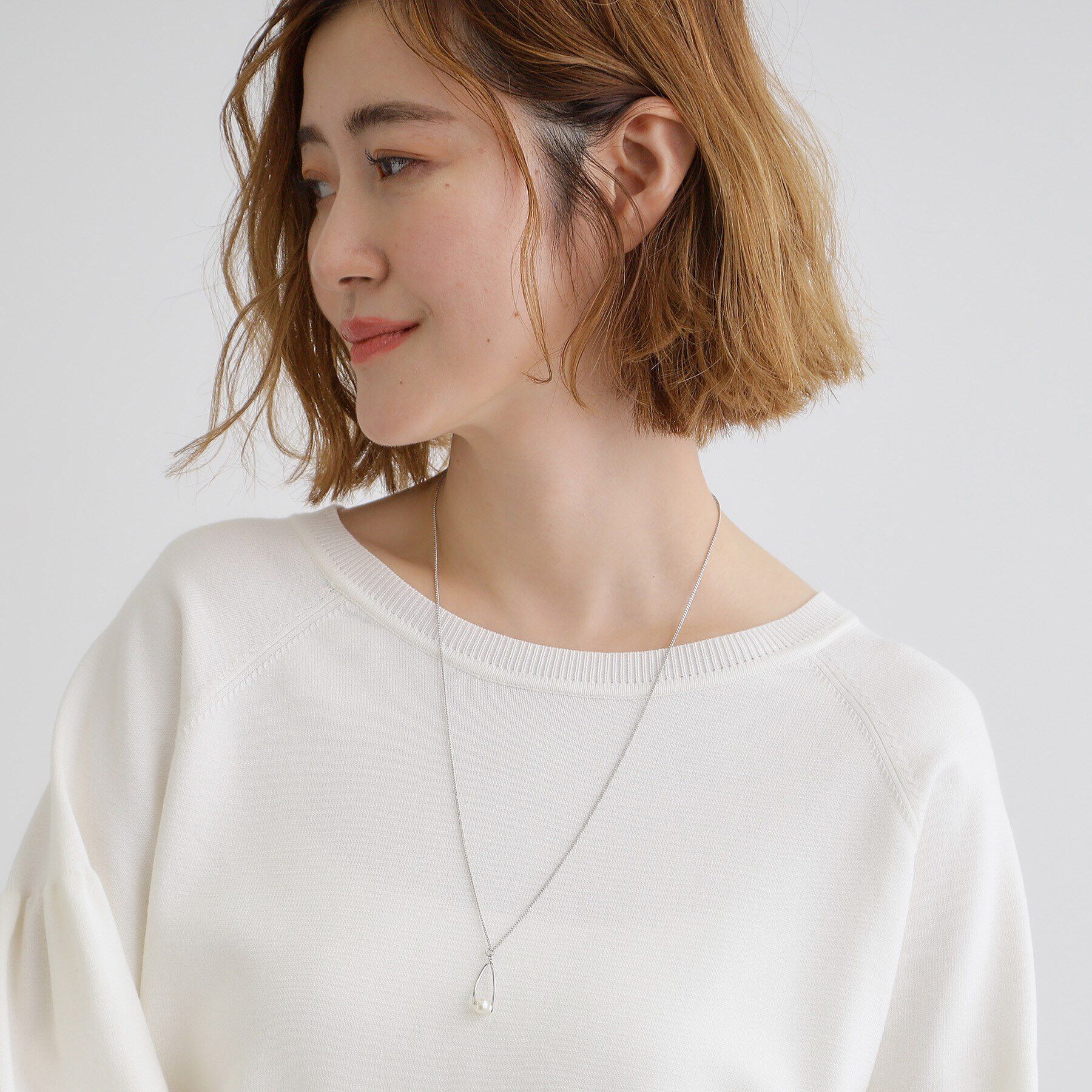 grove「メタルオーバルパール調ロングネックレス」|ネックレス|