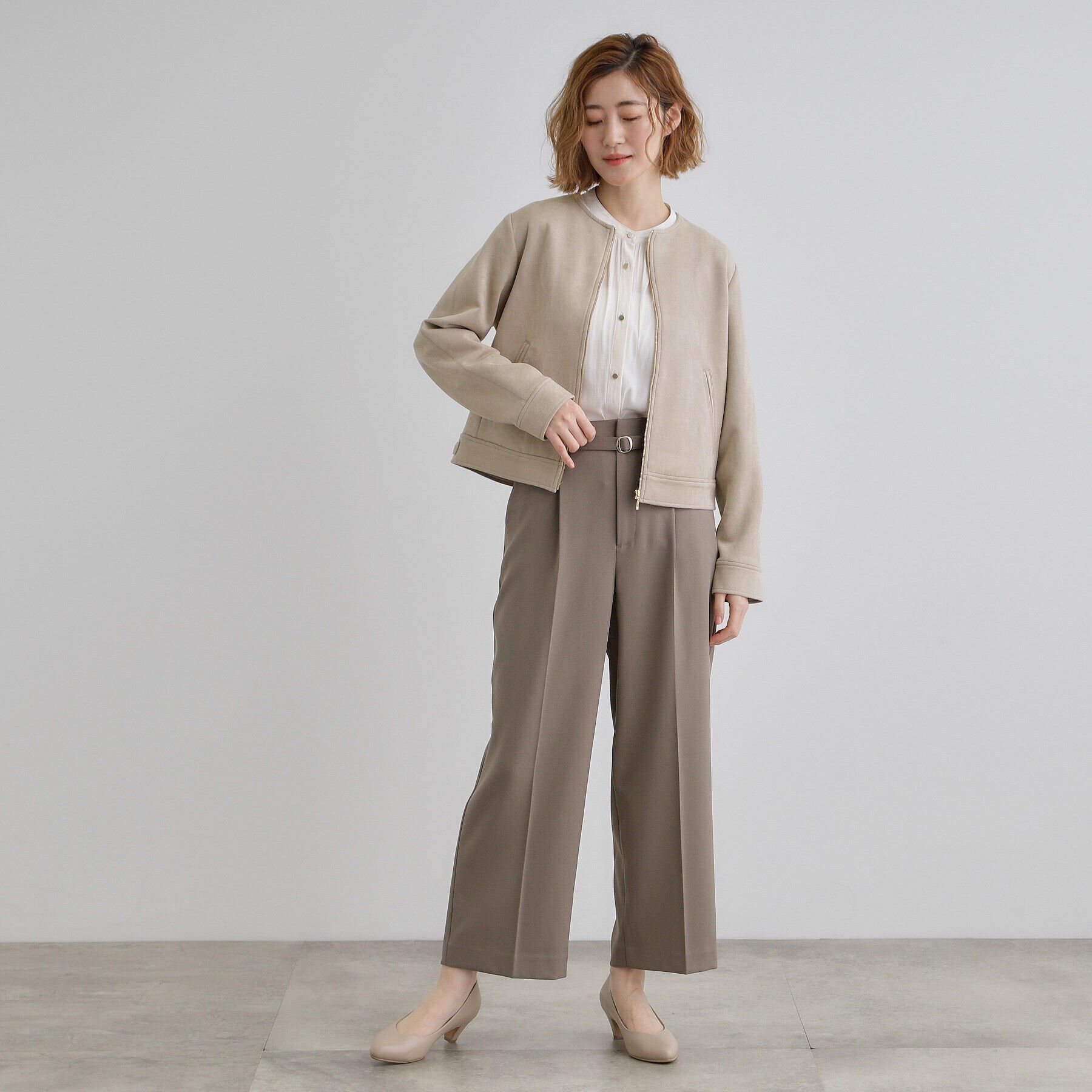 grove「スエードライクノーカラージャケット」|ブルゾン・スタジャン|