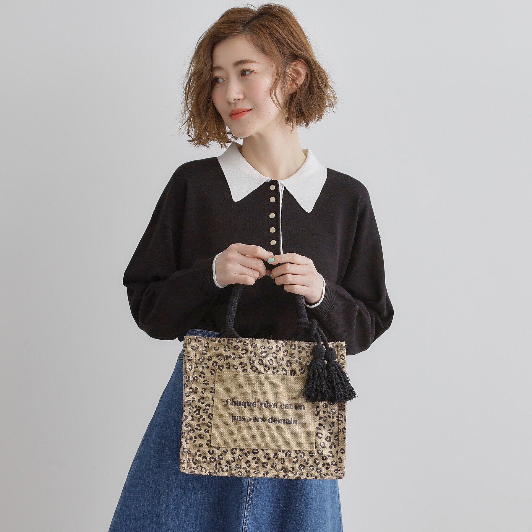 grove「スクエアタッセルジュートトート」|トートバッグ|