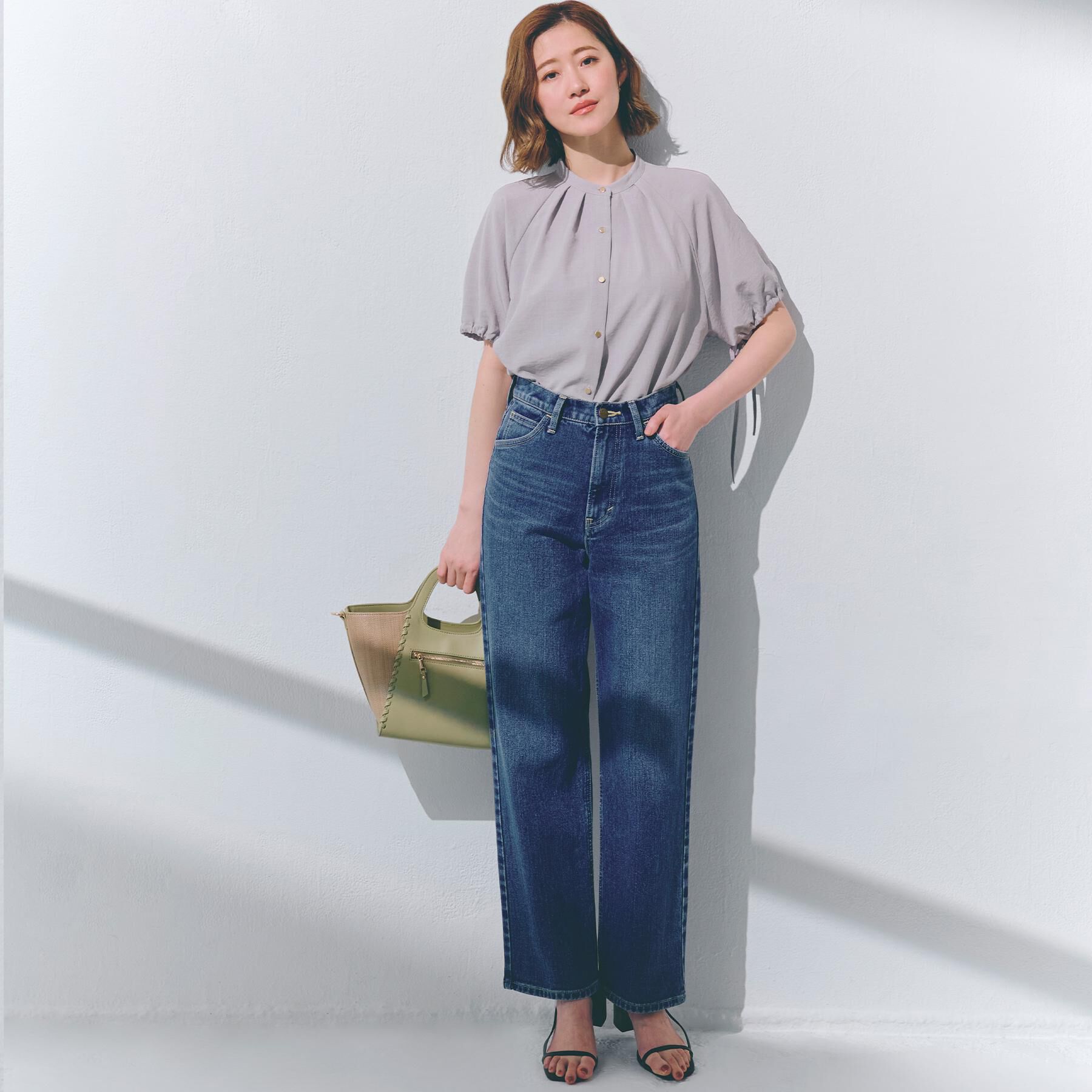 grove「【洗える・シワになりにくい】麻調スリーブドロストブラウス」|シャツ・ブラウス|