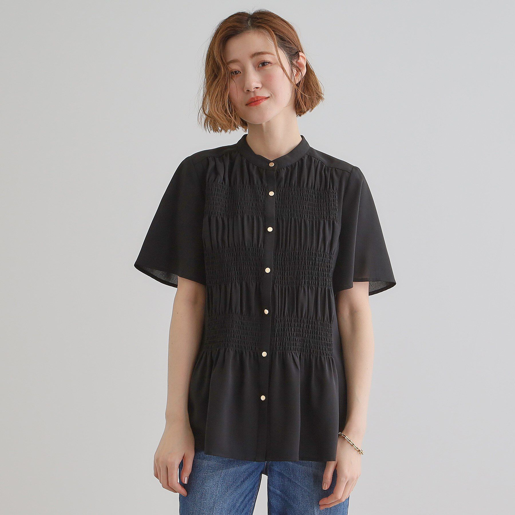 grove「大人の抜け感シアースラブシャーリングブラウス」|シャツ・ブラウス|ブラック(019)