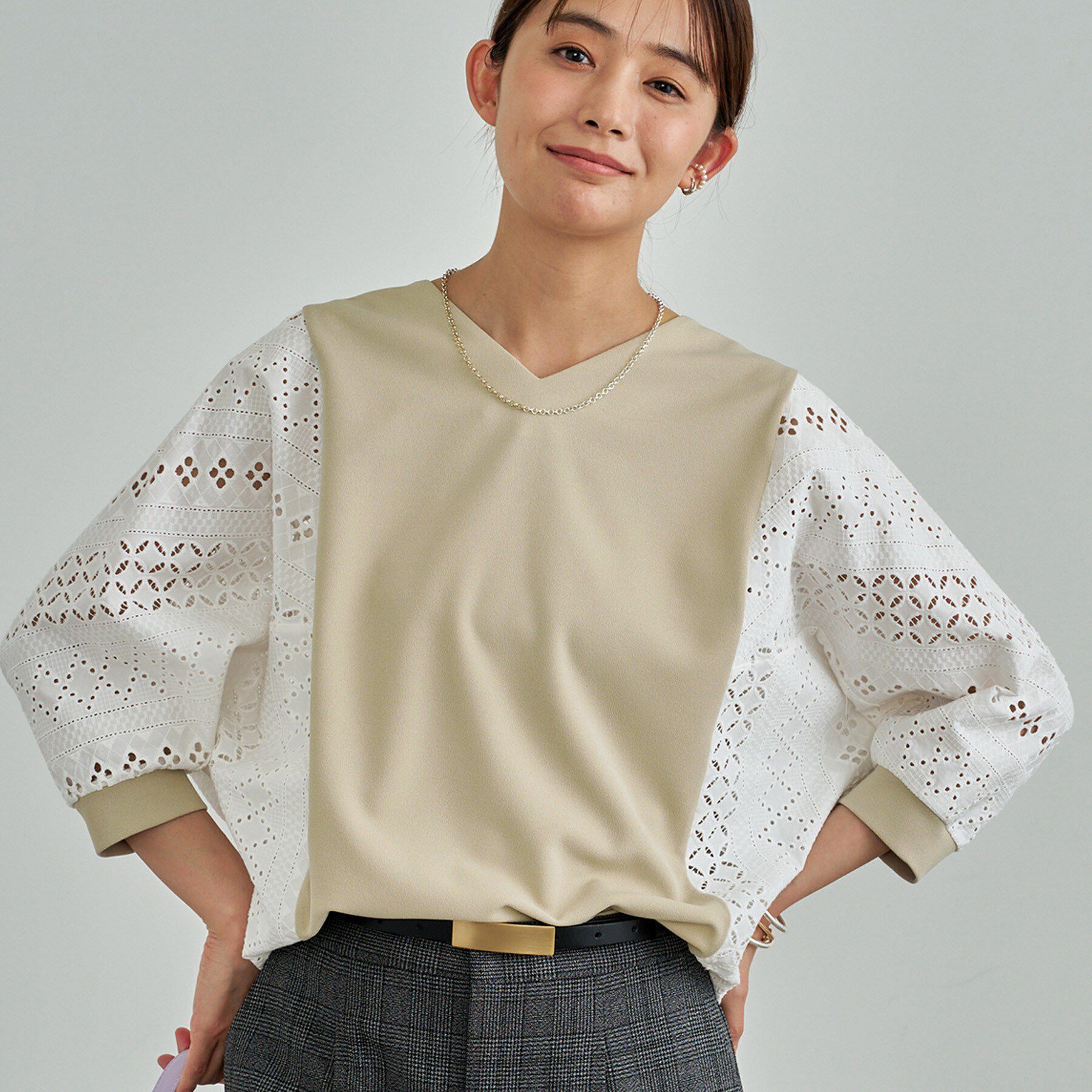 INDIVI「【洗える／体型カバー】レースコンビトップス」|Tシャツ・カットソー|