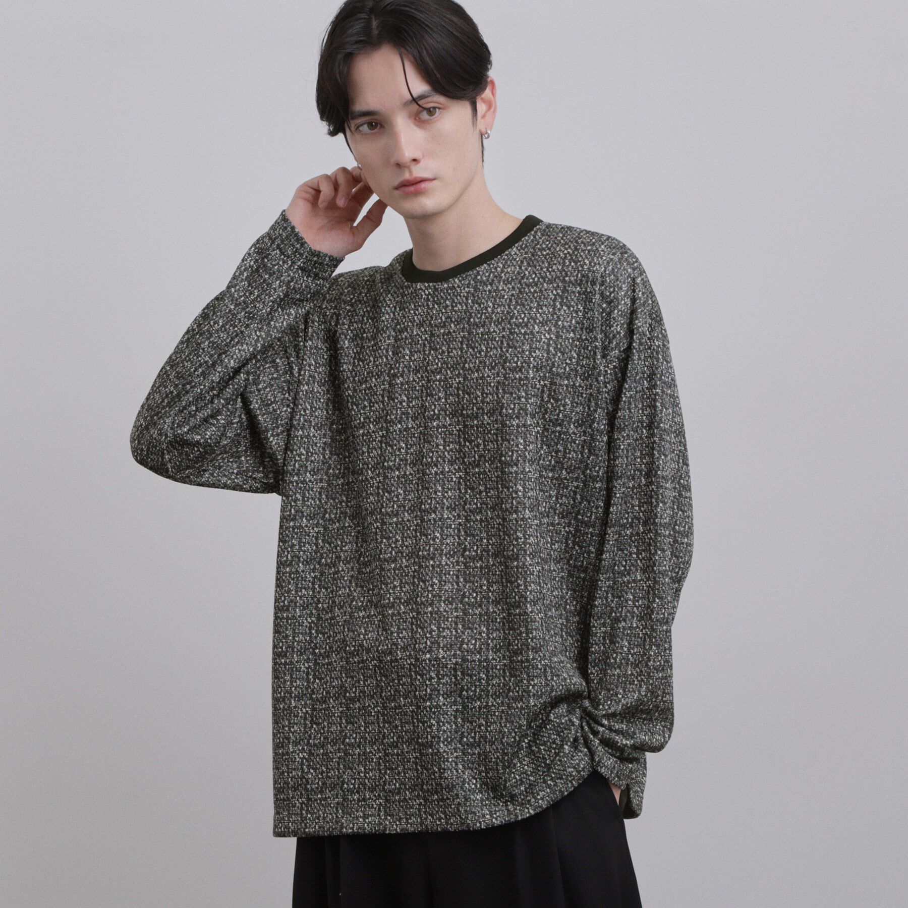 tk.TAKEO KIKUCHI「スプリングツイードライクプリントカットソー」|Tシャツ・カットソー|ブラック(119)