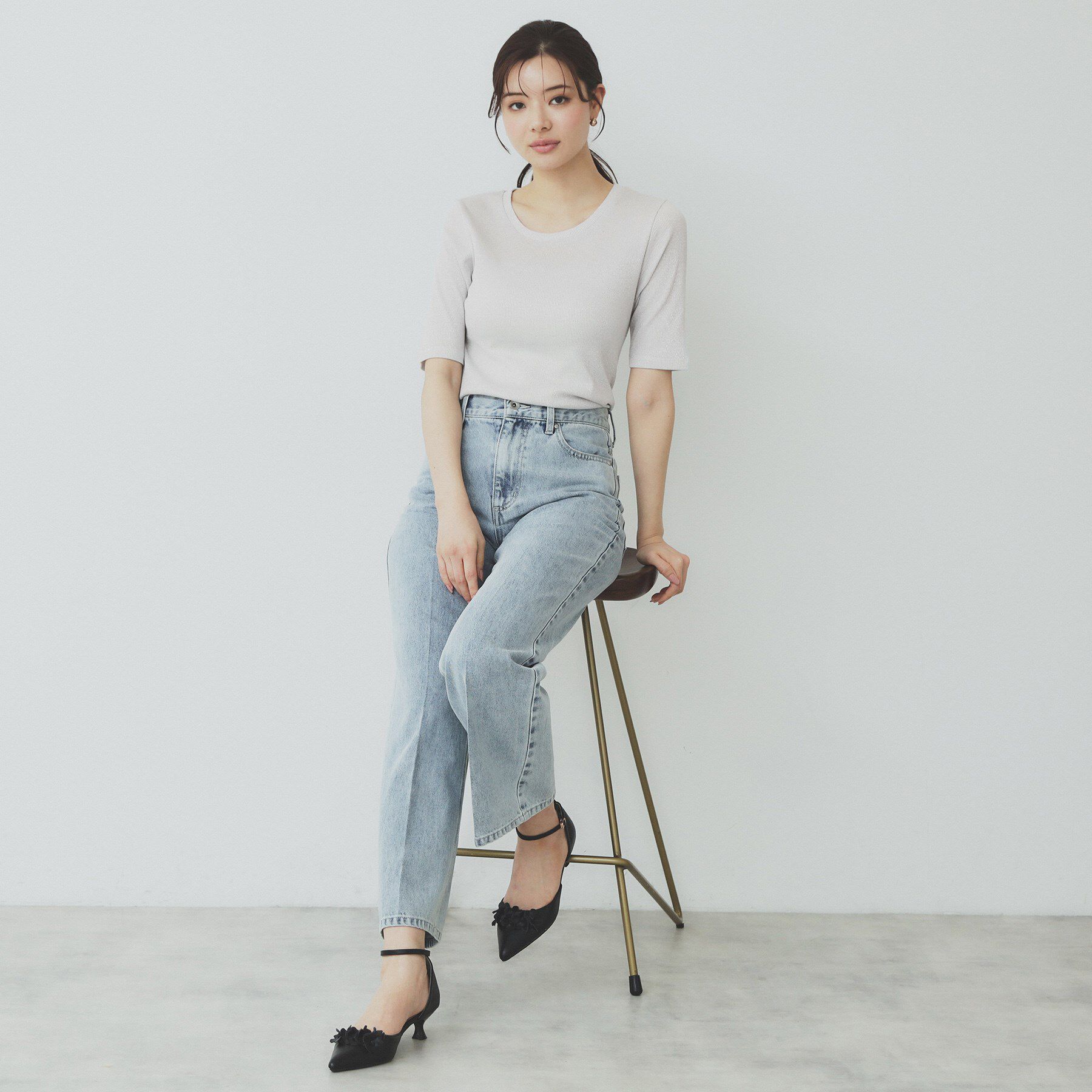 index「ラメリブクルーネックトップス【洗濯機洗い可】」|Tシャツ・カットソー|