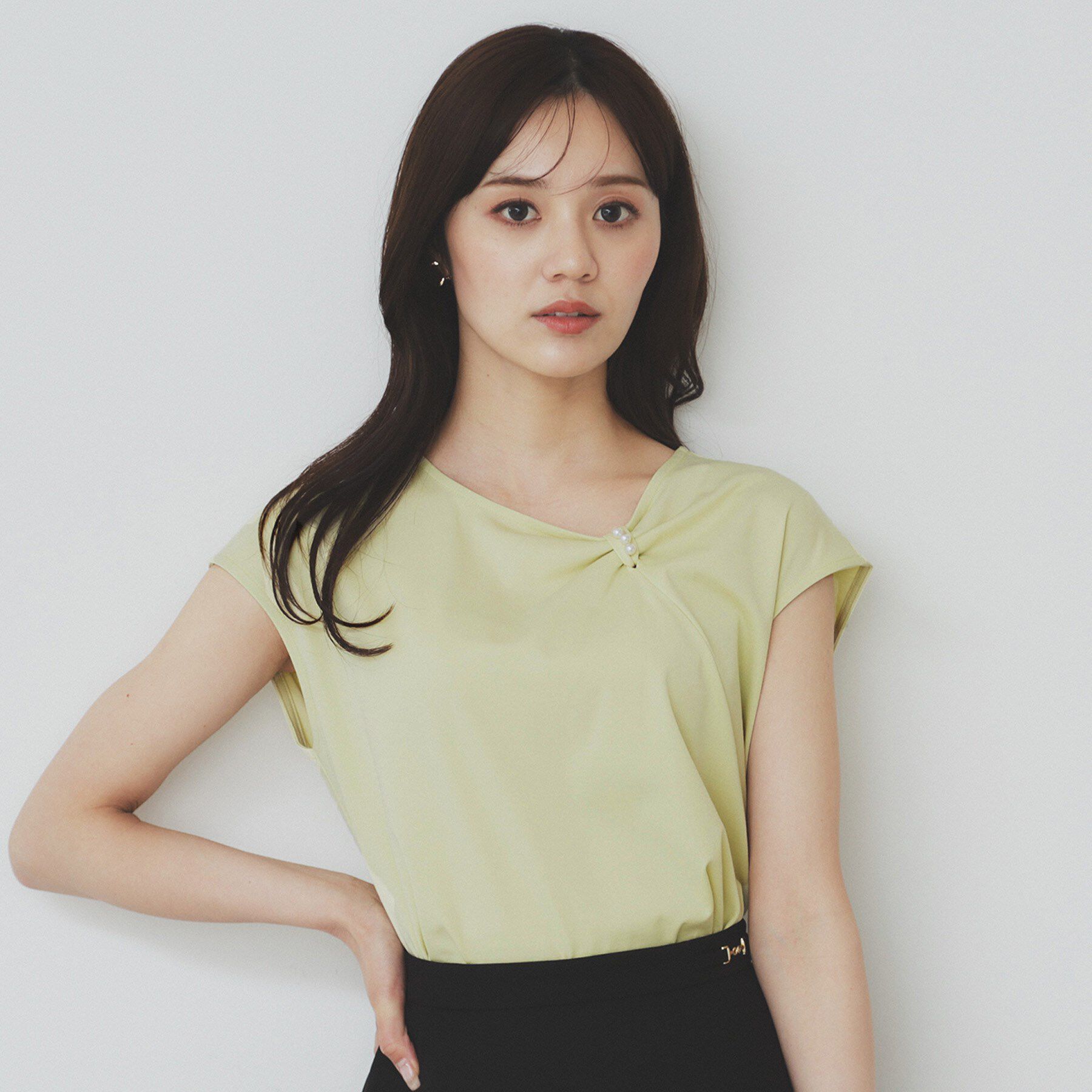 index「アシメリボンフレンチトップス【接触冷感/UVケア/洗濯機洗い可】」|Tシャツ・カットソー|ライトイエロー(03