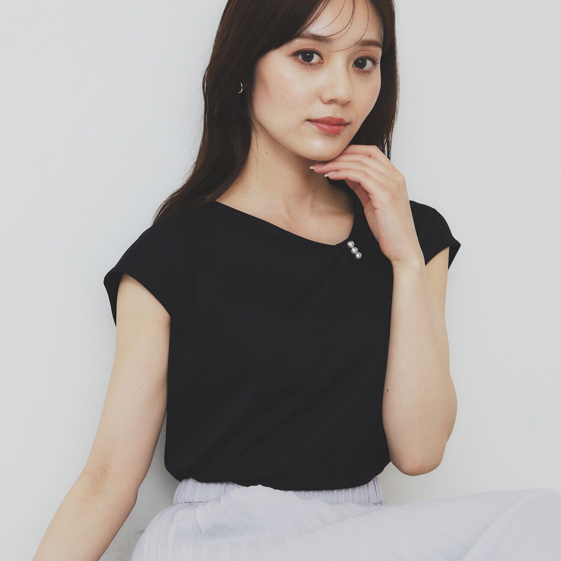 index「アシメリボンフレンチトップス【接触冷感/UVケア/洗濯機洗い可】」|Tシャツ・カットソー|ネイビー(094)