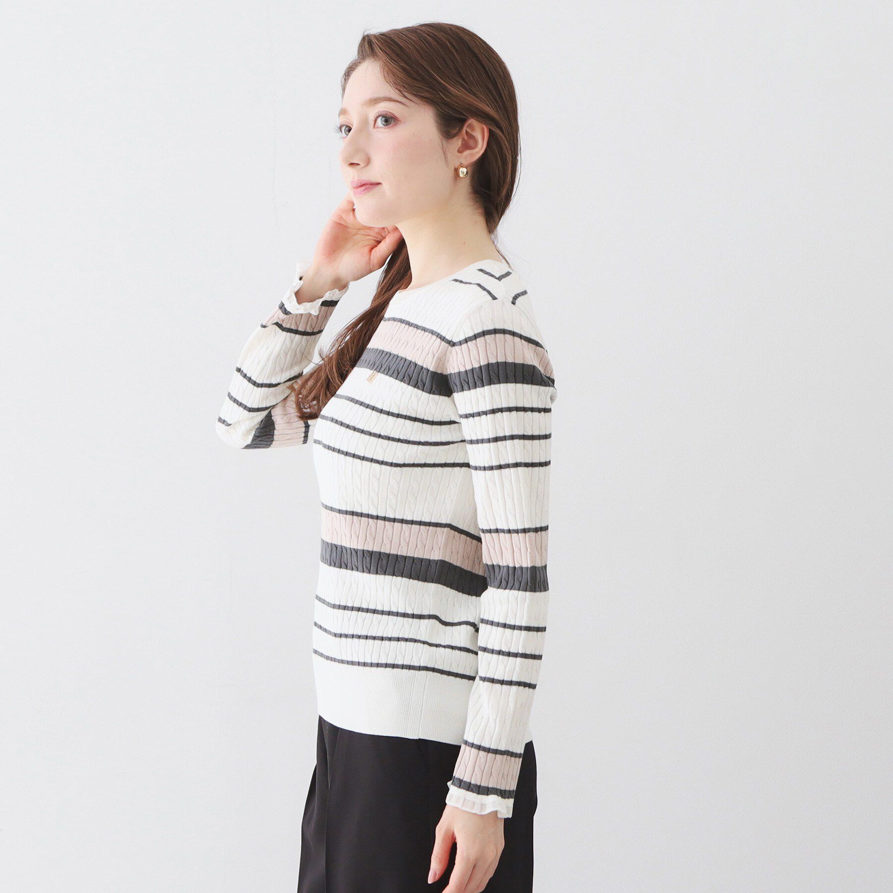 index「ランダムボーダーケーブルニット【洗濯機OK/坑ピル】」|ニット・セーター|
