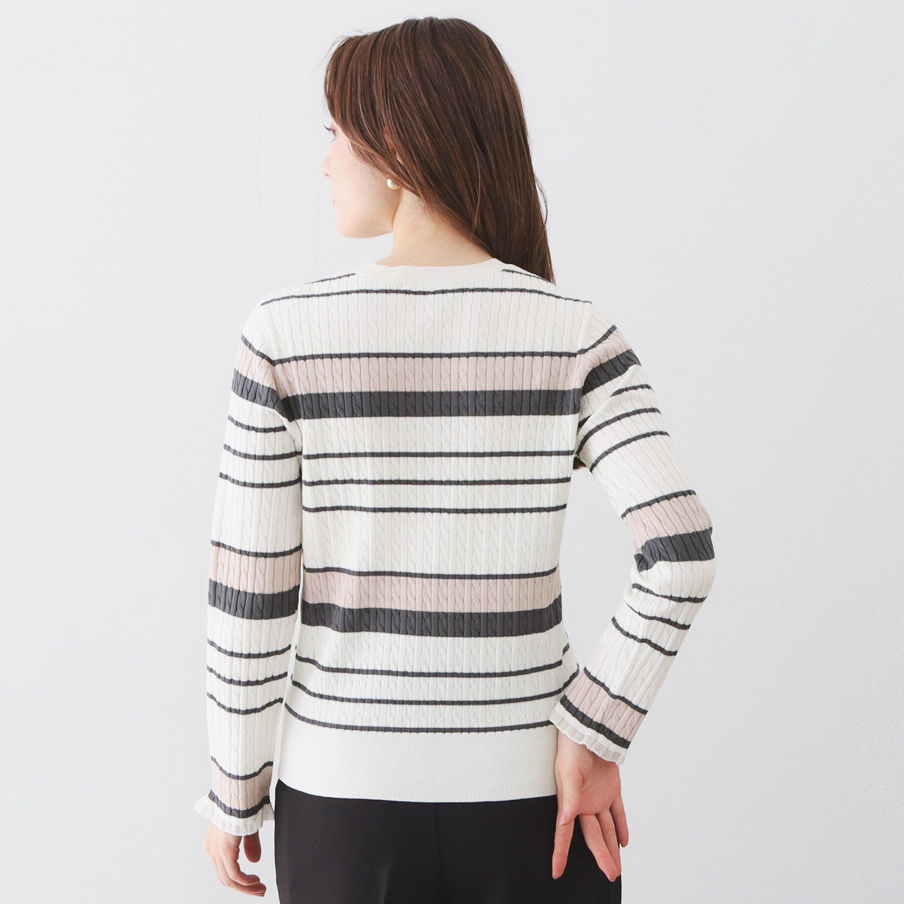 index「ランダムボーダーケーブルニット【洗濯機OK/坑ピル】」|ニット・セーター|