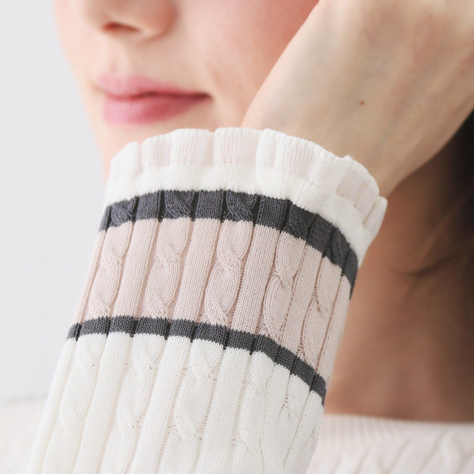 index「ランダムボーダーケーブルニット【洗濯機OK/坑ピル】」|ニット・セーター|