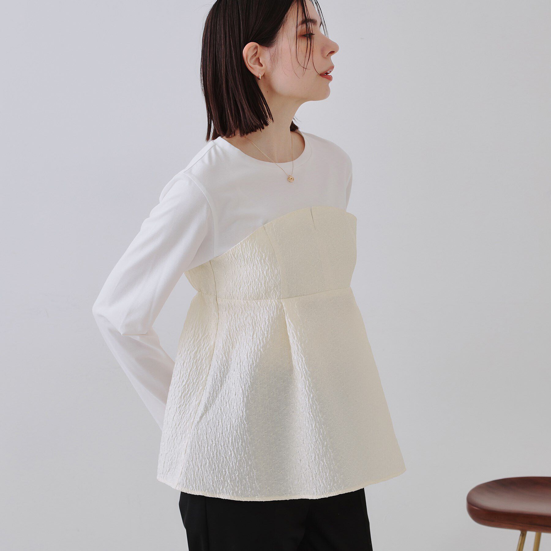 OPAQUE.CLIP「ジャカードビスチェドッキングトップス【洗濯機洗い可】」|Tシャツ・カットソー|