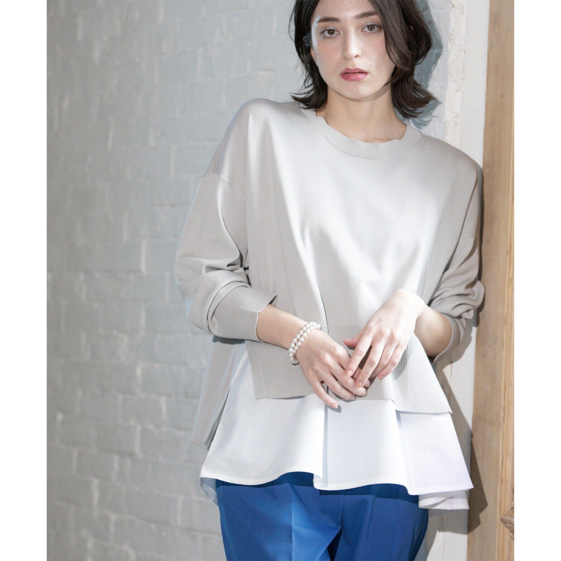 OPAQUE.CLIP「《ツインセット》ワイドニット&times;裾フレアタンクトップ【洗濯機洗い可/抗ピル】」|ニット・セーター|