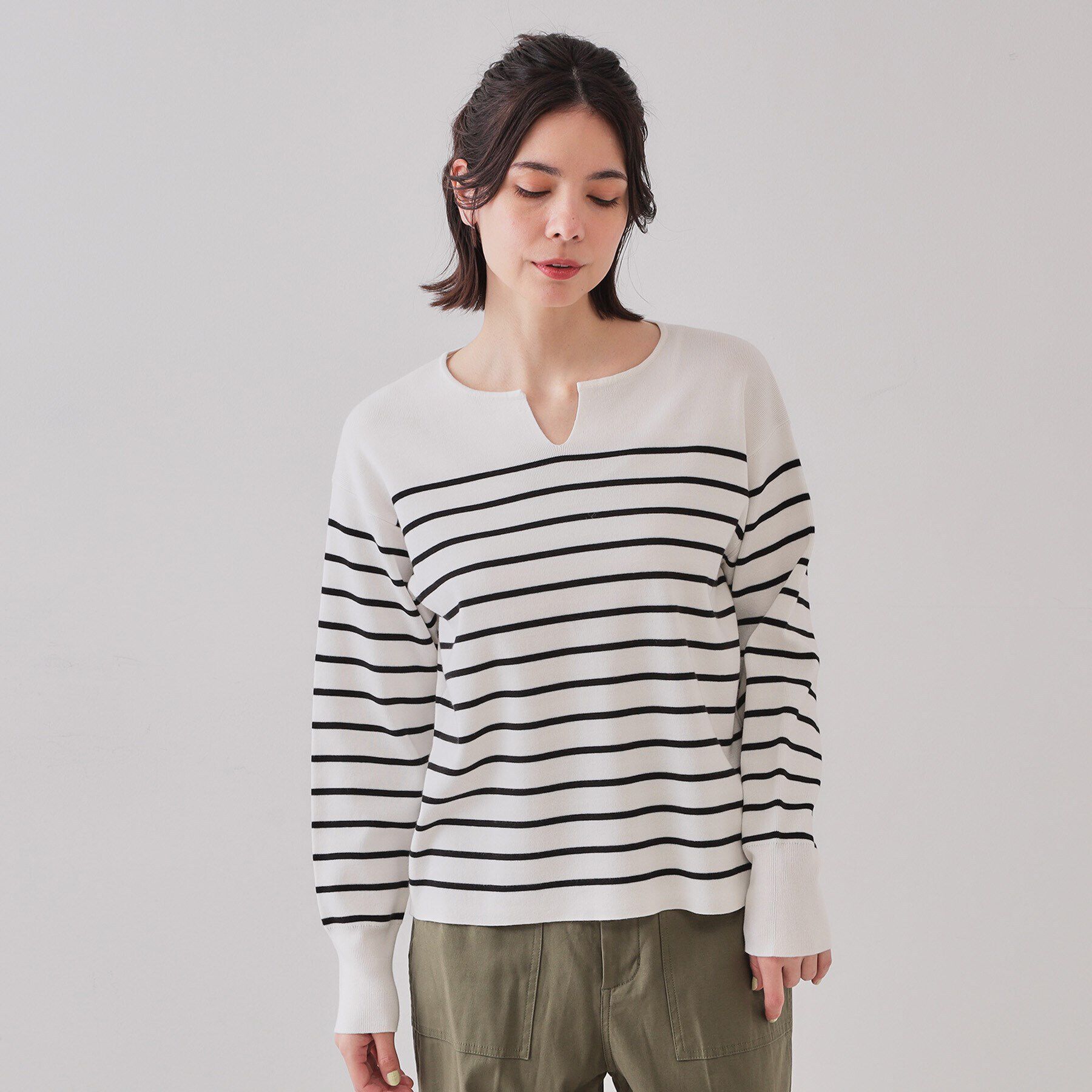 OPAQUE.CLIP「キーネックニット/オーガニックコツトン混【UV/洗濯機洗い可】」|ニット・セーター|