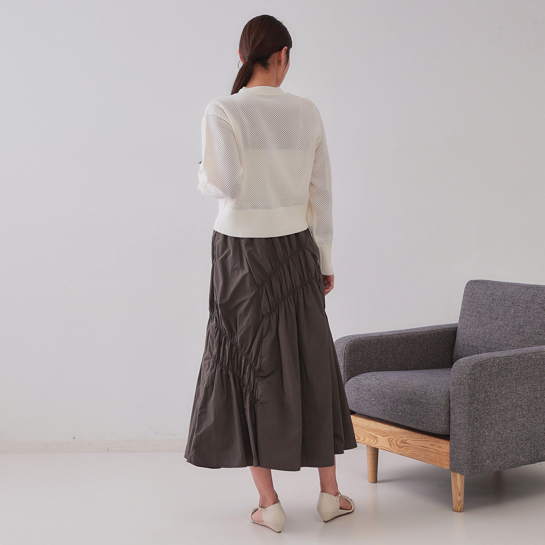 OPAQUE.CLIP「シャーリングアシメフレアスカート【洗濯機洗い可】」|スカート|