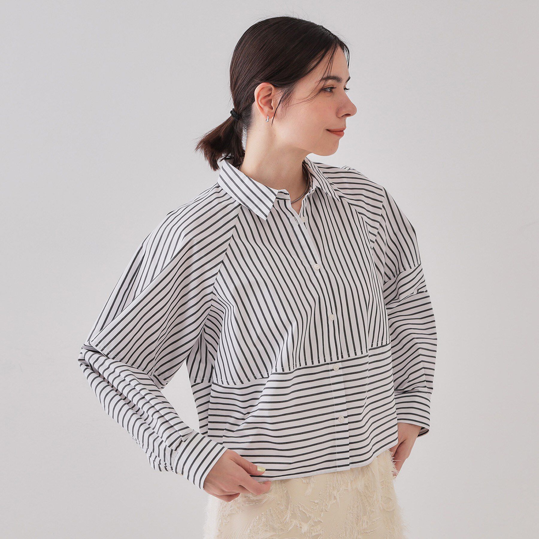 OPAQUE.CLIP「《andGIRL掲載》ストライプフォルムシャツ【洗濯機洗い可】」|シャツ・ブラウス|