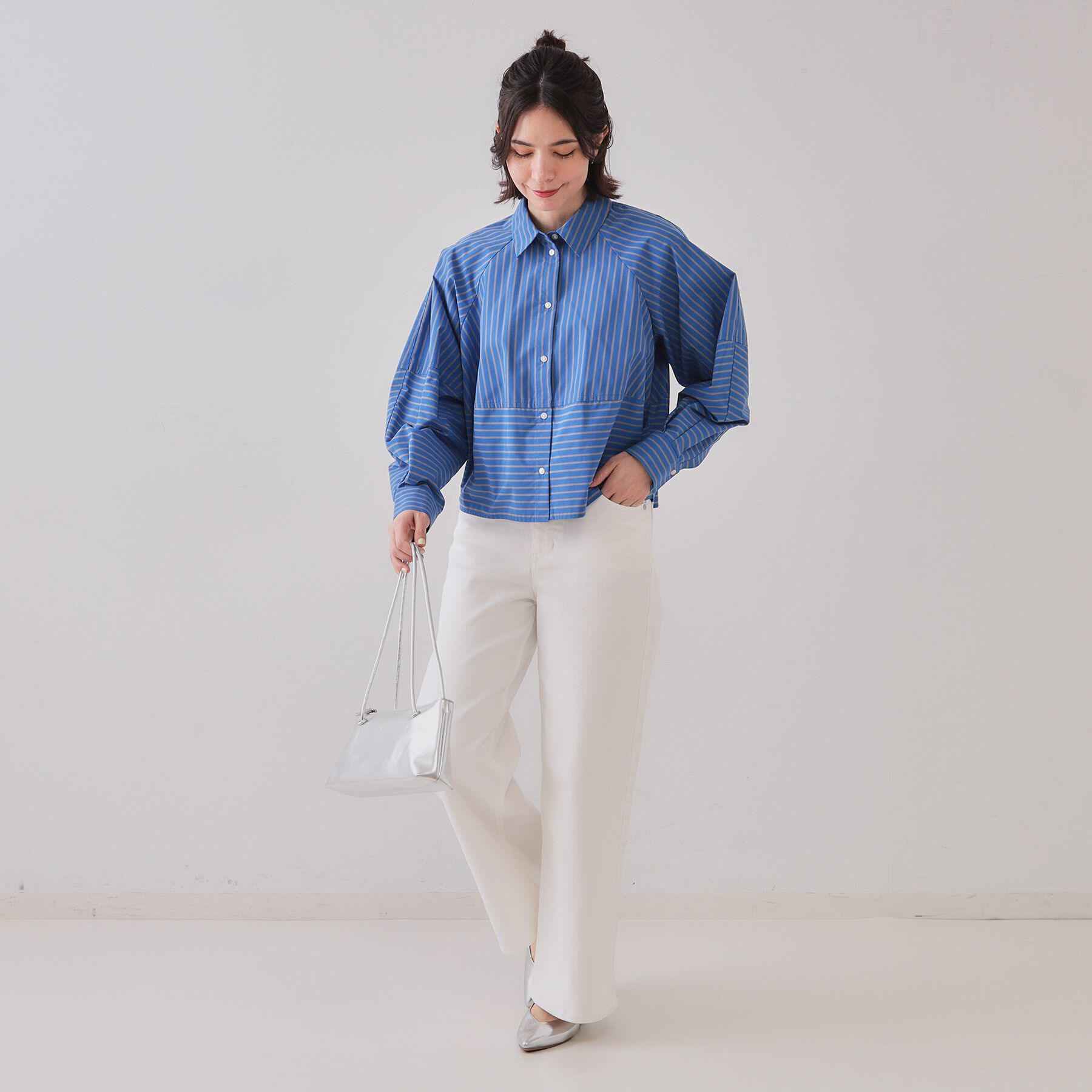 OPAQUE.CLIP「《andGIRL掲載》ストライプフォルムシャツ【洗濯機洗い可】」|シャツ・ブラウス|