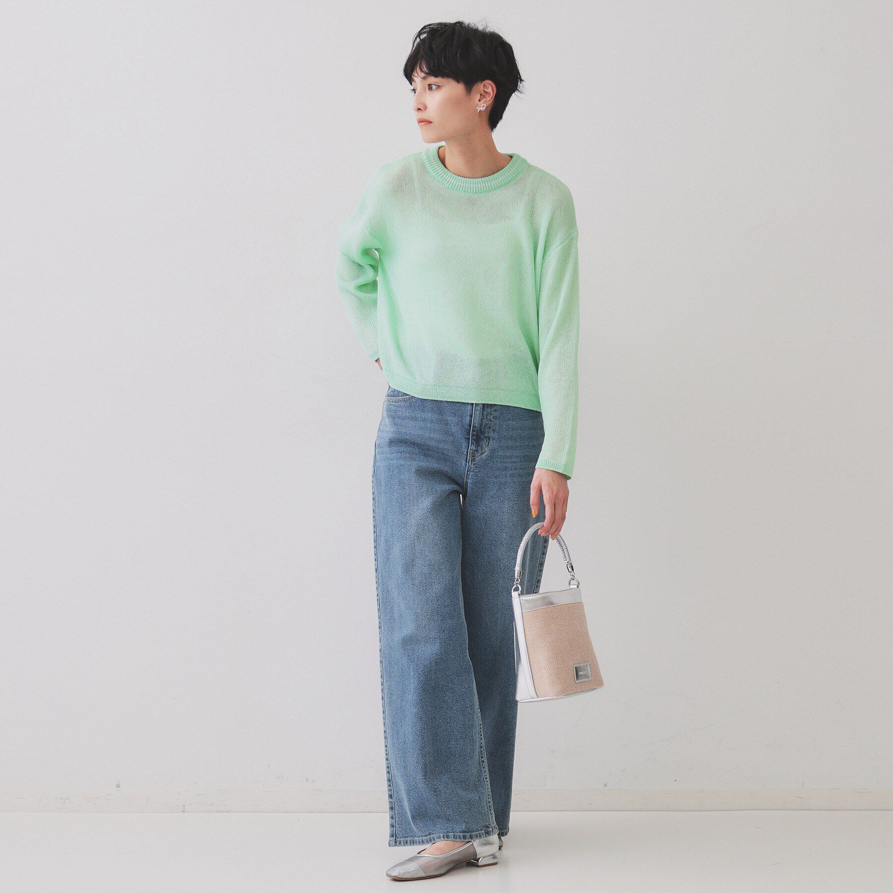 OPAQUE.CLIP「ラメライン配色使いリラクシーニット【洗濯機洗い可】」|ニット・セーター|