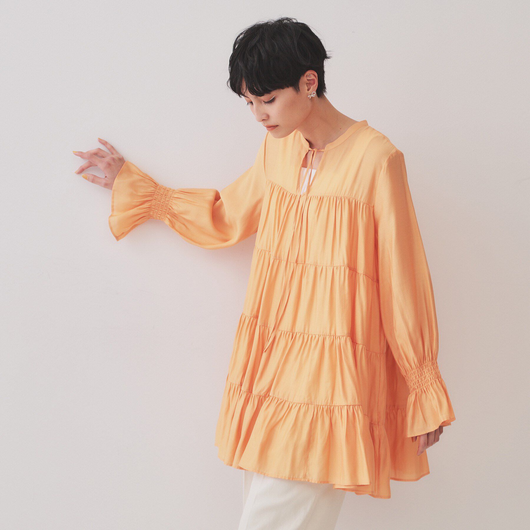 OPAQUE.CLIP「ティアードチュニックブラウス【洗濯機洗い可】」|チュニック|オレンジ(065)