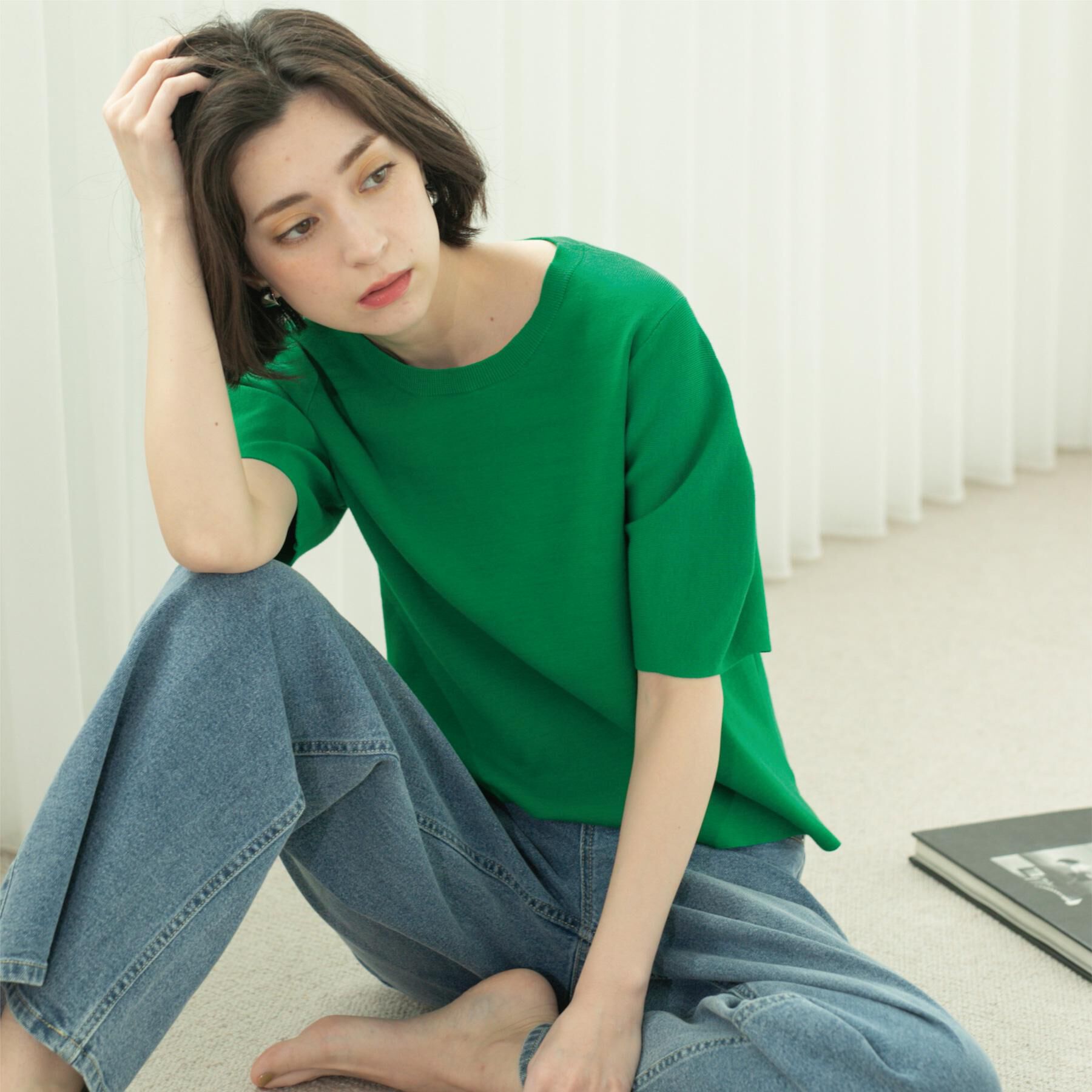 OPAQUE.CLIP「カーブスリーブニット【UV/洗濯機洗い可】」|ニット・セーター|