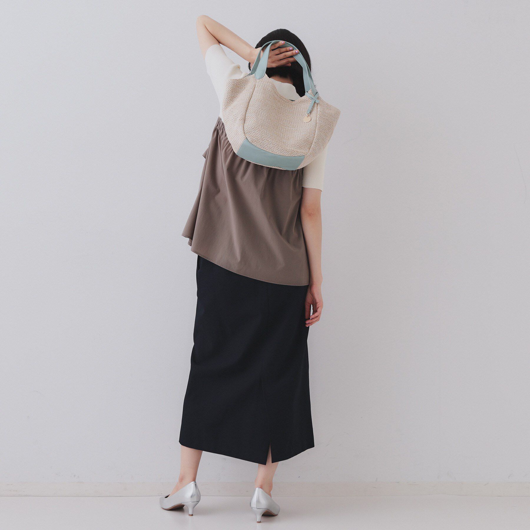 OPAQUE.CLIP「雑材合皮コンビマチ付きトートバッグ」|トートバッグ|ミントグリーン(52