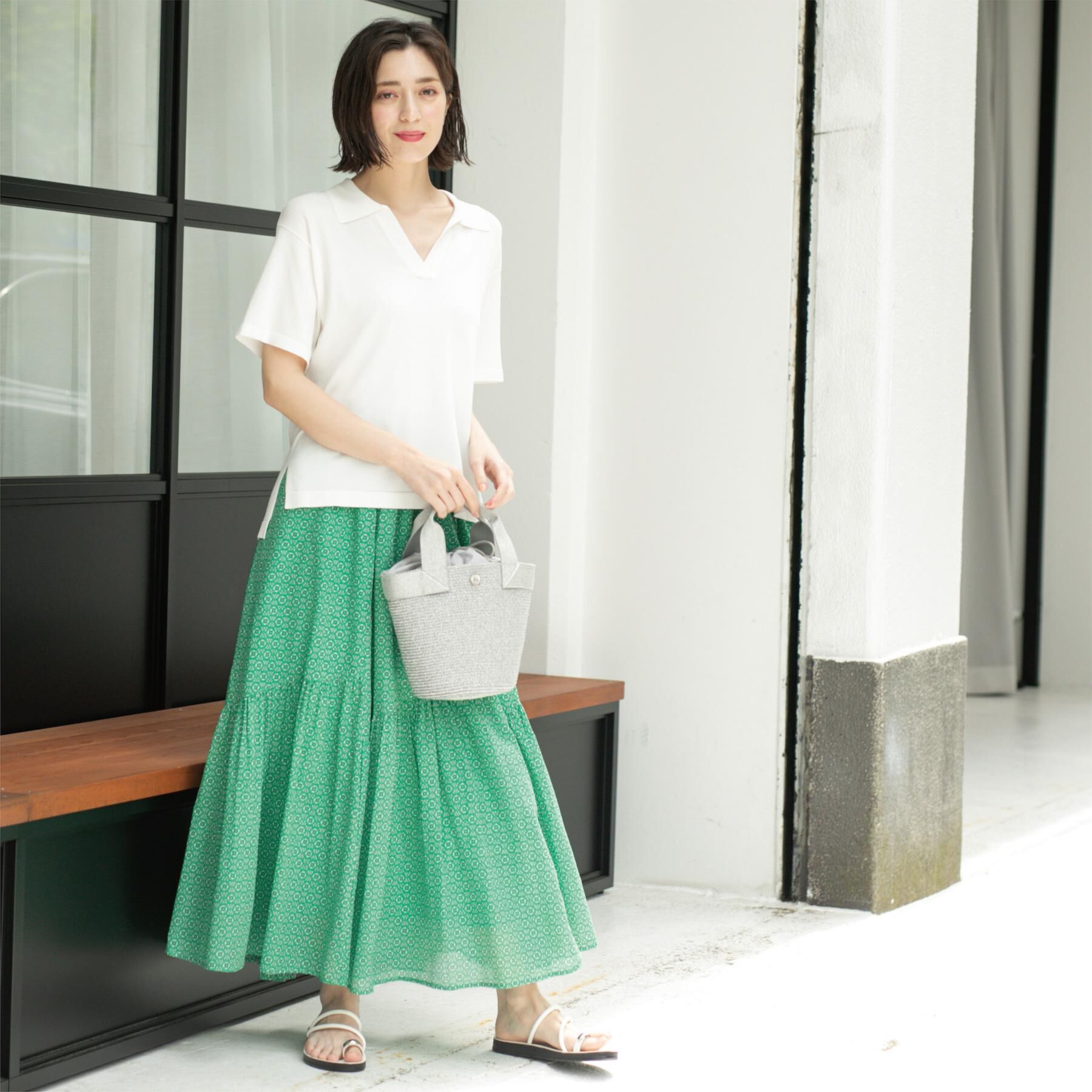 OPAQUE.CLIP「ギャザーフレアスカート/オーガニックコットン混【洗濯機洗い可】」|スカート|