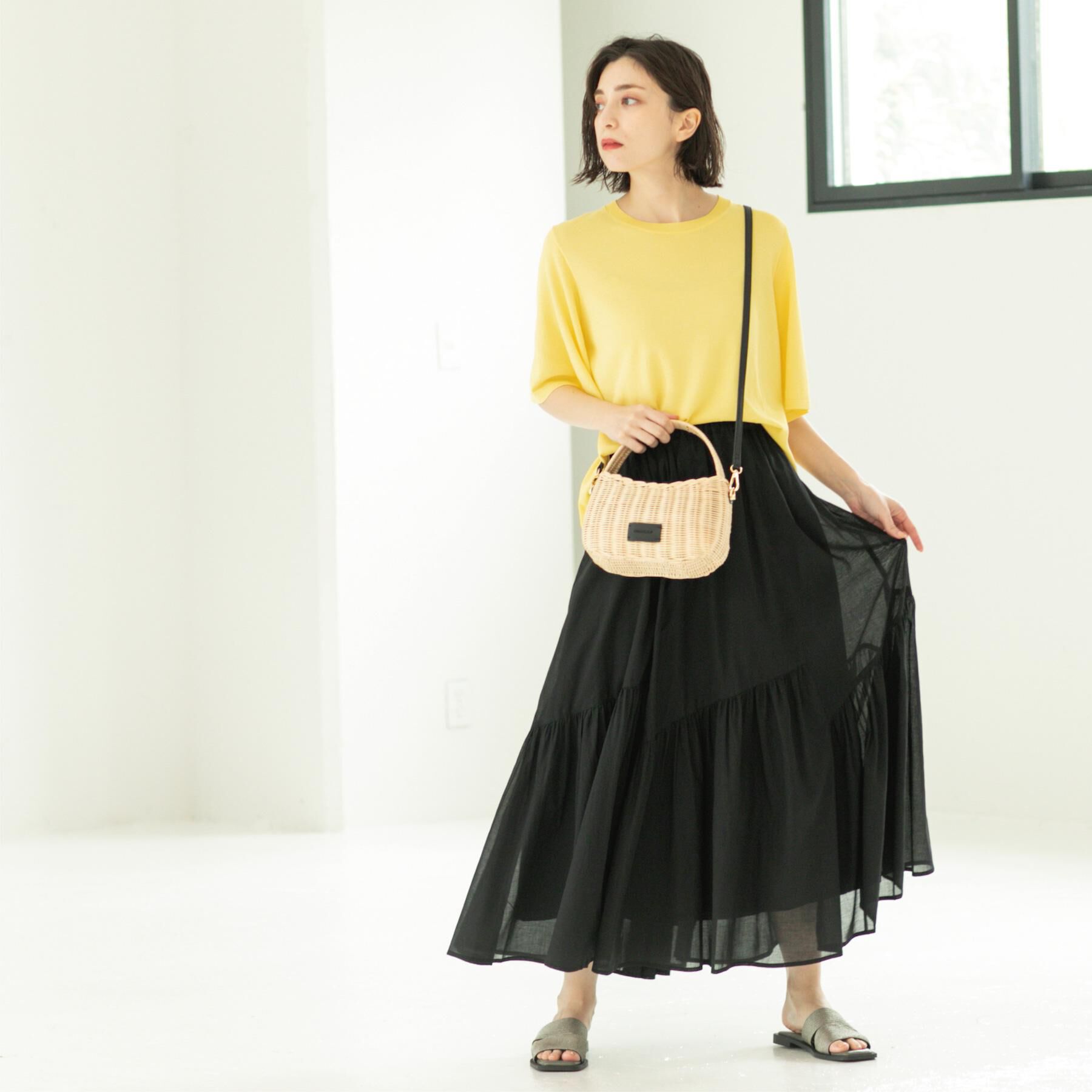 OPAQUE.CLIP「ギャザーフレアスカート/オーガニックコットン混【洗濯機洗い可】」|スカート|